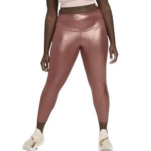 Women's Nike One Icon Clash Mid-Rise 7/8 Shimmer Leggings in Rose Gold - Size 1X
